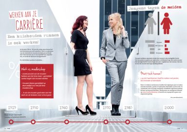 Twee vrouwen in professionele kleding, met tekst over carrièremogelijkheden.
